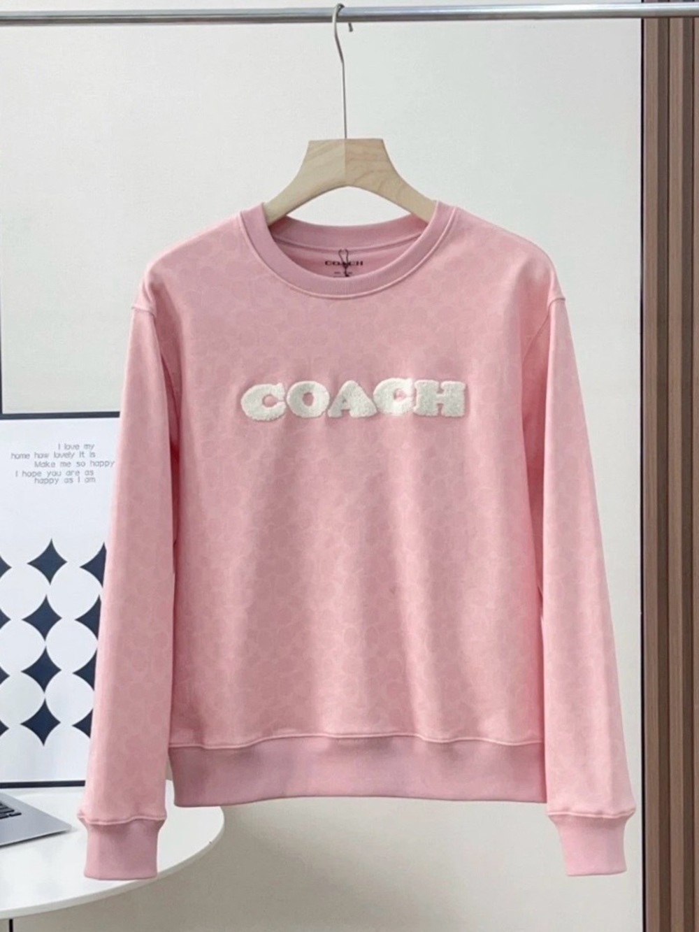 COACH Pink Crewneck Sweatshirt with Raised White Logo